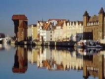 Gdansk water front with sea houses and medieval crane